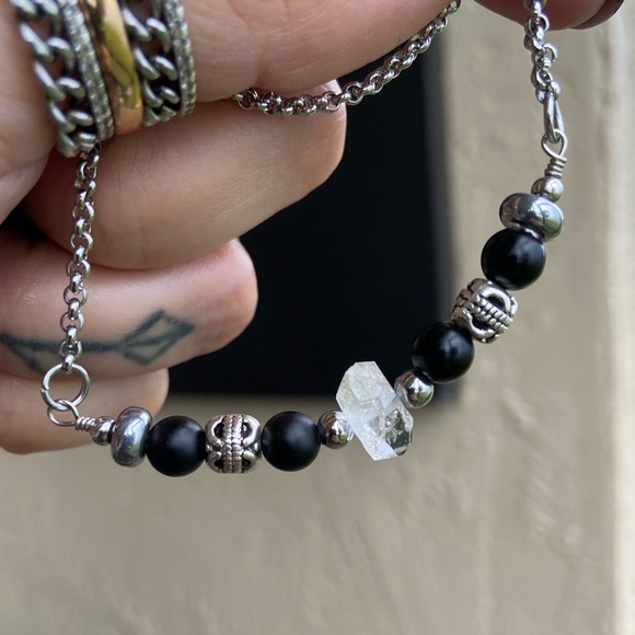 Genuine herkimer diamond & onyx choker necklace - Picture 7 of 16